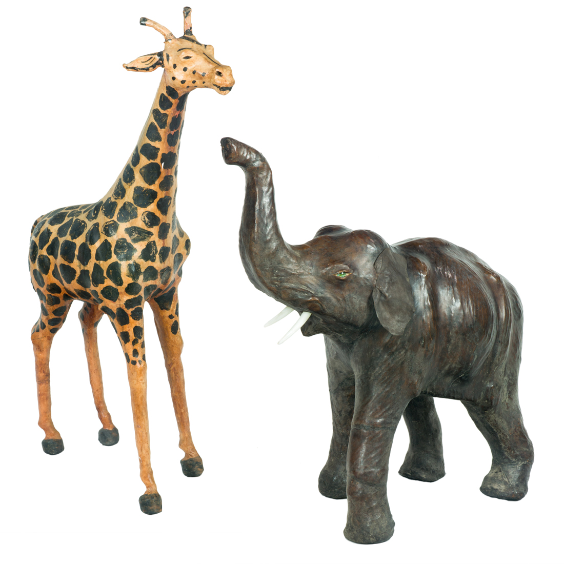 Appraisal: LOT OF LEATHER MODEL OF AN ELEPHANT AND GIRAFFE Lot