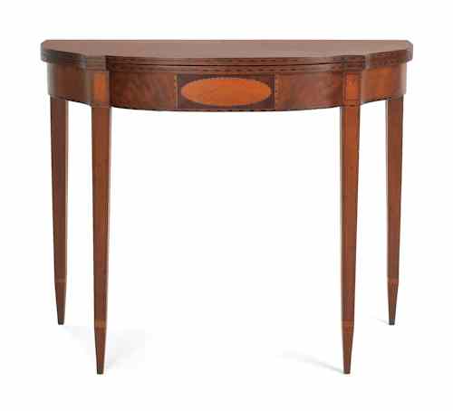 Appraisal: Massachusetts Hepplewhite mahogany card table ca with extensive inlay decoration