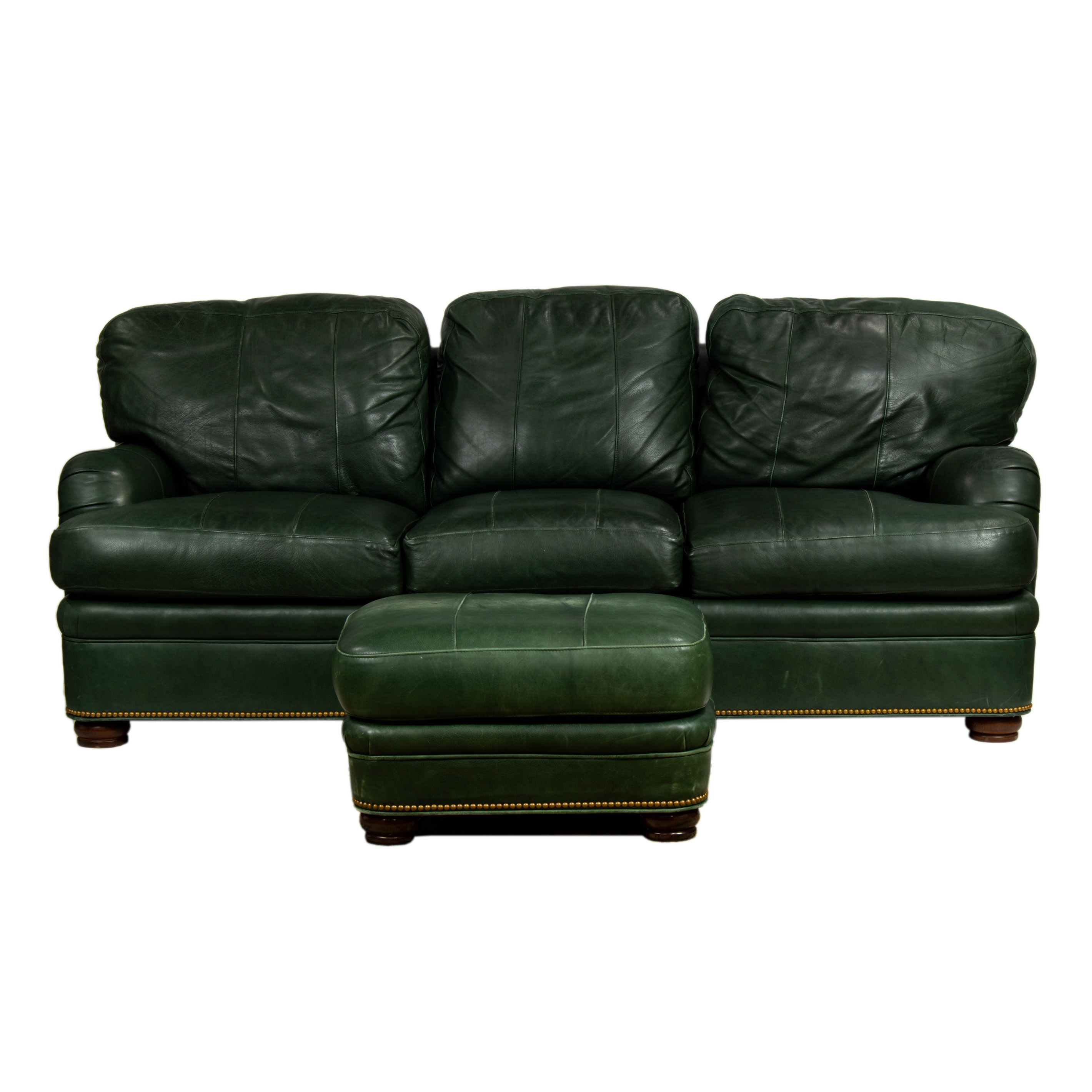 Appraisal: LOT OF HANCOCK AND MOORE CONTEMPORARY GREEN LEATHER UPHOLSTERED SOFA