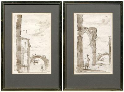 Appraisal: Two drawings follower of Guardi Venetian scenes unsigned follower of