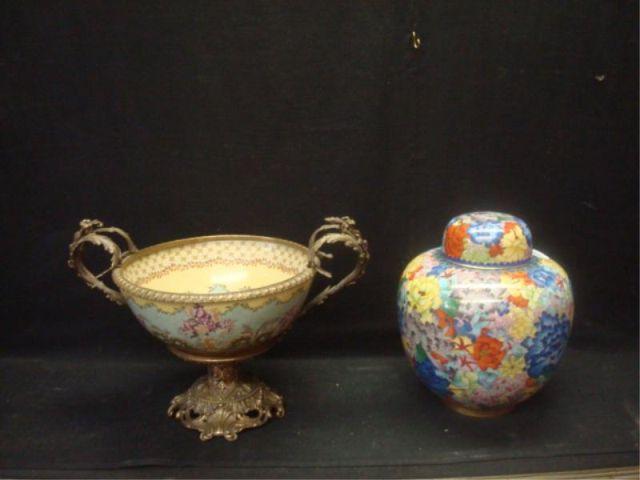 Appraisal: Mounted Porcelain Centerpiece an Enameled Lidded Jar From a Greenwich