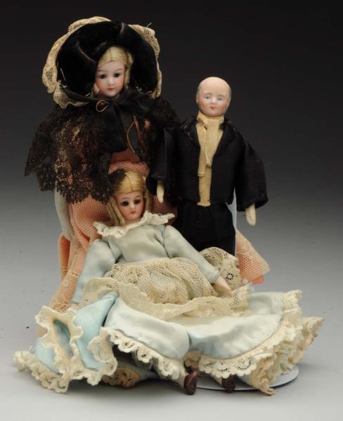 Appraisal: Lot Of Doll House Dolls Grandfather with bisque bald head