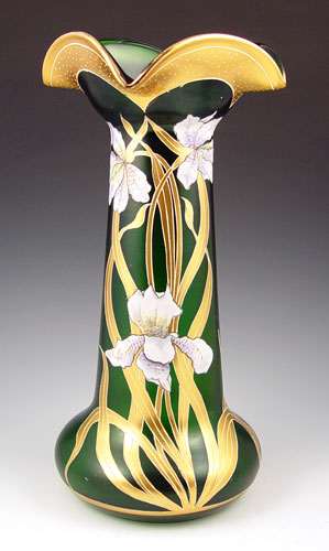 Appraisal: MOSER BOHEMIAN ART GLASS VASE Emerald green glass with hand