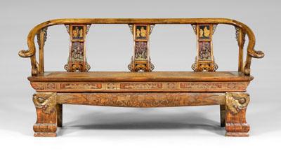 Appraisal: Chinese carved bench rounded back rail with curved arms ending