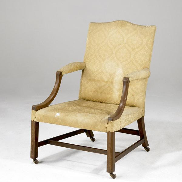 Appraisal: ENGLISH OPEN ARM CHAIR With mahogany frame th C x