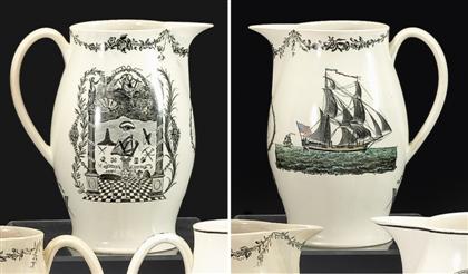 Appraisal: Liverpool creamware commemorative pitcher late th early th century Decorated