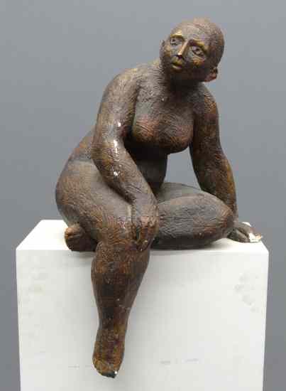 Appraisal: Ceramic sculpture seated woman On custom base Figure '' Ht