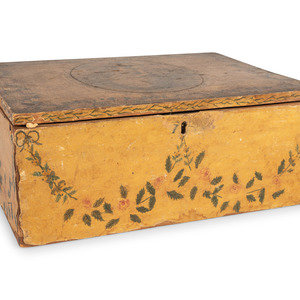 Appraisal: A Yellow Decoupage and Painted Schoolgirl's Box New England Circa