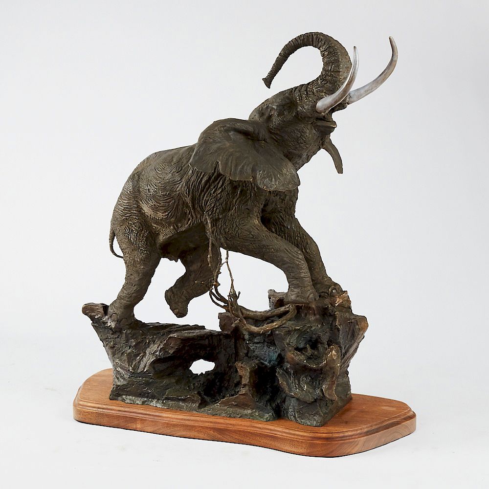 Appraisal: Lorenzo Ghiglieri Enraged Bronze Elephant Sculpture Lorenzo Ghiglieri b Bronze