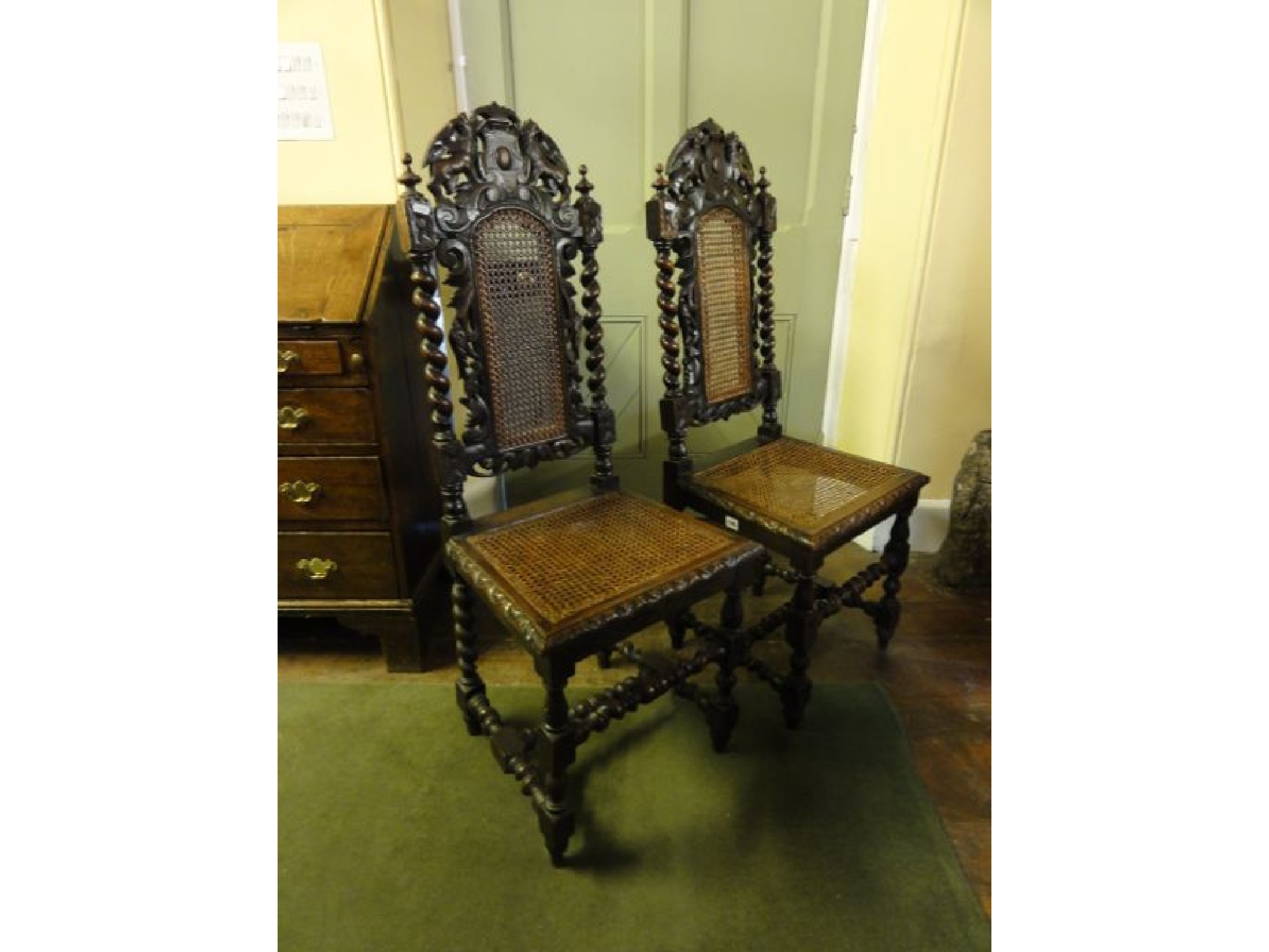 Appraisal: A pair of mid Victorian oak side chairs in the