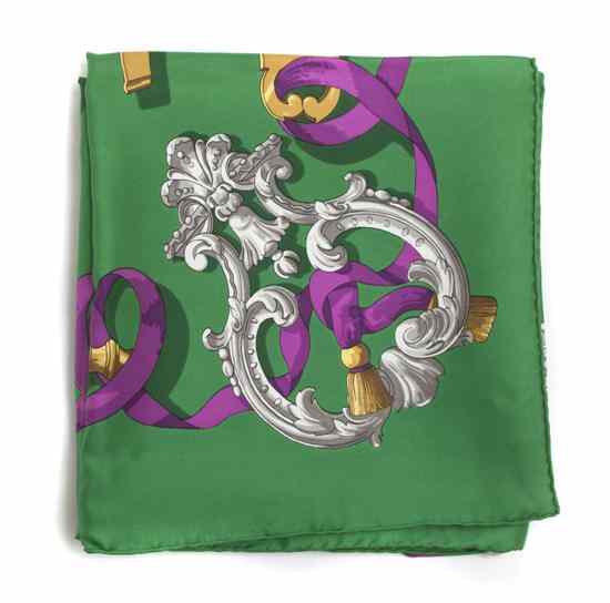 Appraisal: An Hermes Silk Scarf in a 'Ferronnerie' motif Labeled within