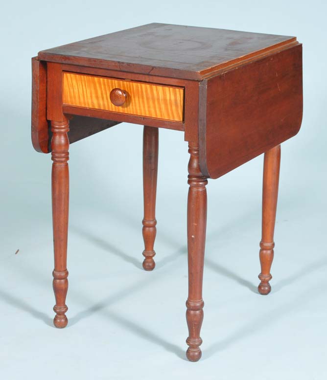 Appraisal: Country Sheraton Work Table cherry with tiger maple drawer front