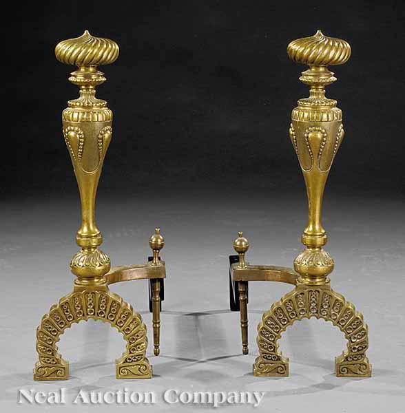 Appraisal: A Rare Pair of American Aesthetic Andirons in the Moorish