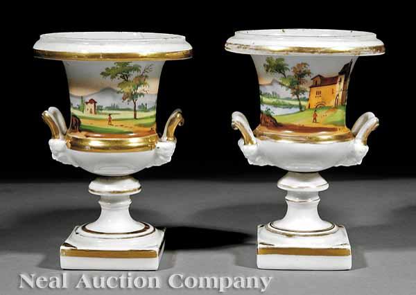 Appraisal: A Pair of Paris Porcelain Campagna Form Urns early th