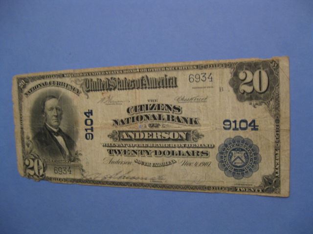 Appraisal: Anderson South Carolina National Currency Note large size portrait of