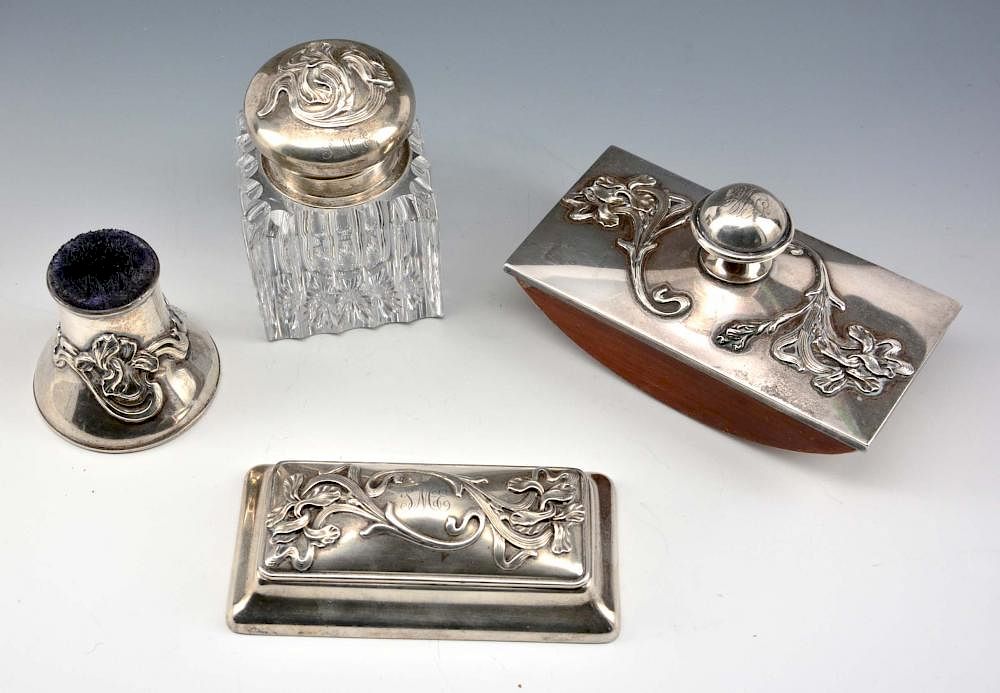 Appraisal: William B Kerr Company piece sterling silver desk set William