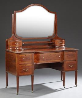 Appraisal: English Inlaid Mahogany Dressing Table c t English Inlaid Mahogany