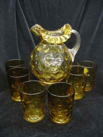 Appraisal: Amber Art Glass Water Set '' pitcher tumblers coin spot