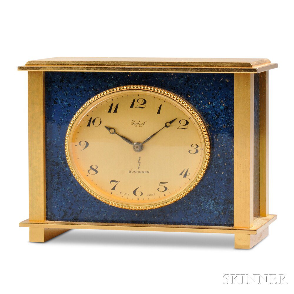 Appraisal: Imhof Table Clock Faux lapis lazuli gilt-metal Switzerland late th