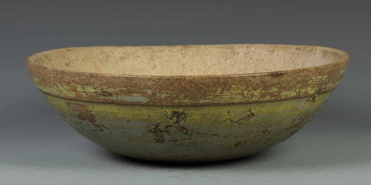 Appraisal: Early th Cent Turned Painted Burl Bowl Molded rim Condition