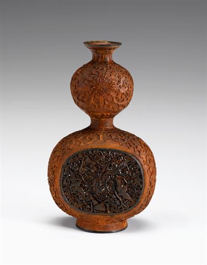 Appraisal: Chinese wood and tortoiseshell insert double gourd form vase qing