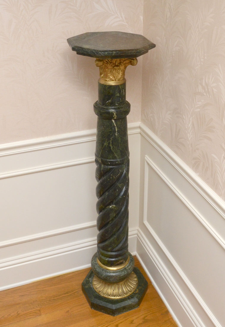 Appraisal: GREEN GILT METAL MOUNTED MARBLE PEDESTAL Octagonal top column shaft