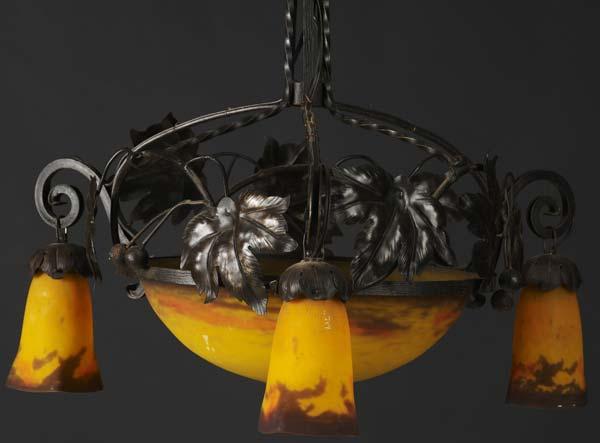 Appraisal: MULLER FRERES Cameo glass chandelier with orange and brown mottled