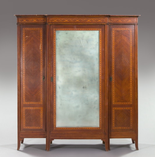 Appraisal: French Inlaid Mahogany Triple-Section Armoire first quarter th century the