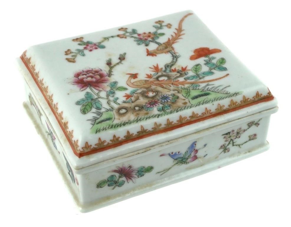 Appraisal: Chinese ceramic box with floral design with birds and butterfly