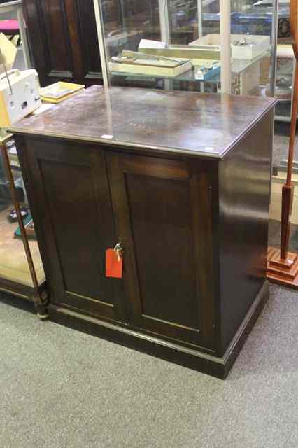 Appraisal: AN EDWARDIAN OAK CUPBOARD enclosed by two panel doors wide