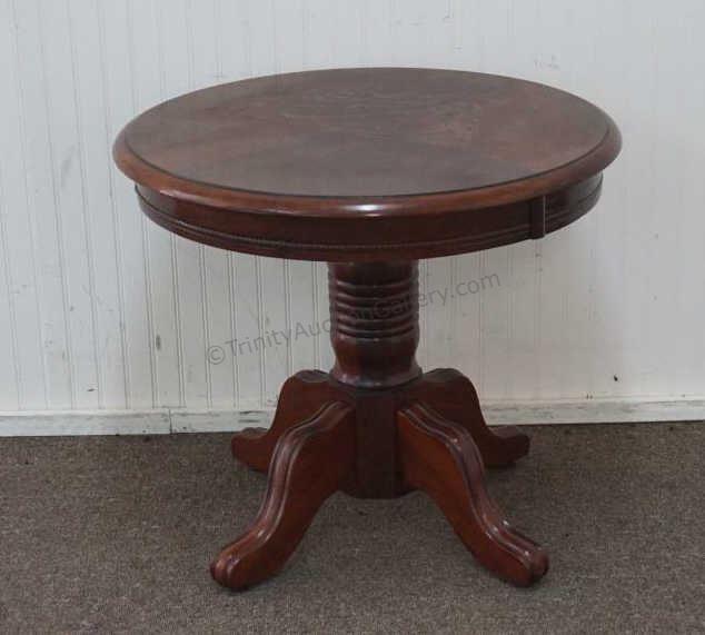 Appraisal: A 's period red mahogany drum style sofa end table