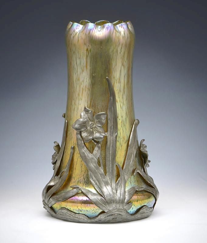 Appraisal: Loetz ormolu mounted iridescent vase VanHauten Loetz ormolu mounted iridescent