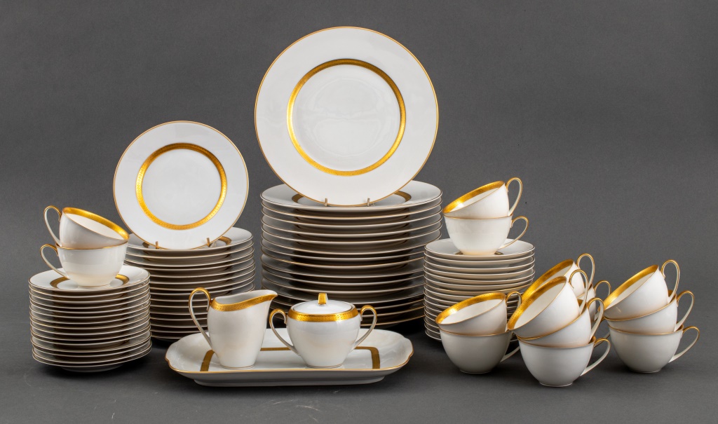 Appraisal: HUTSCHENREUTHER MASTERPIECE PATTERN PART SVC Hutschenreuther porcelain cisele gilded white