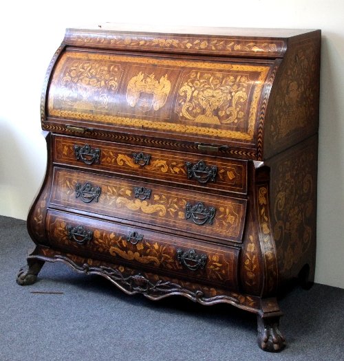 Appraisal: A Dutch mahogany cylinder bureau desk the inlaid cylinder concealing