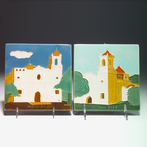 Appraisal: SAN JOSE Two tiles depicting the Mission San Jose one