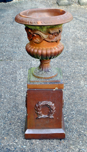 Appraisal: Terracotta planter on plinth square stone cut trough and a