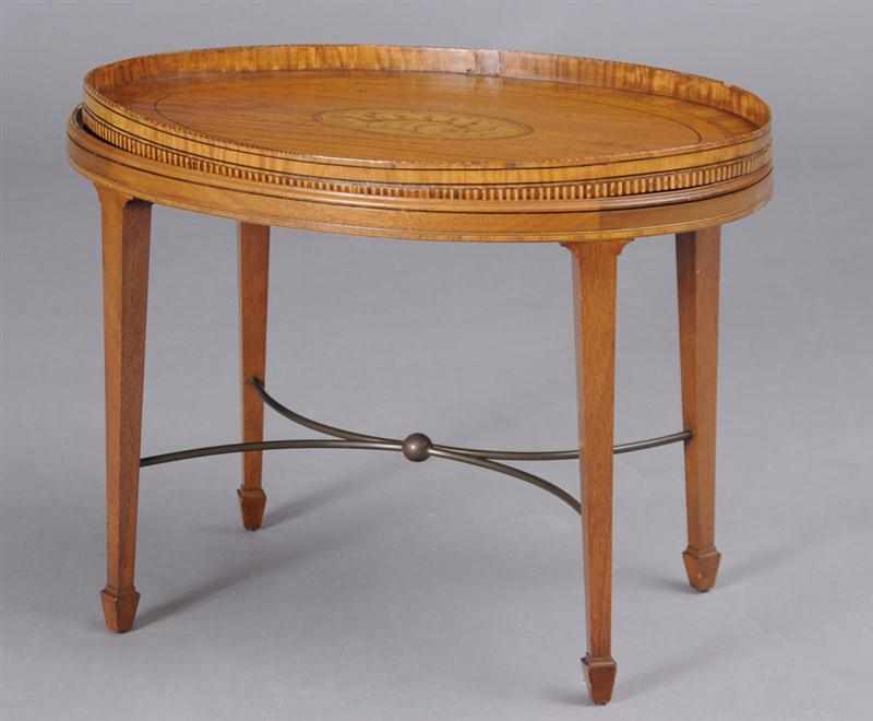 Appraisal: GEORGE III INLAID SATINWOOD TRAY ON LATER STAND The oval