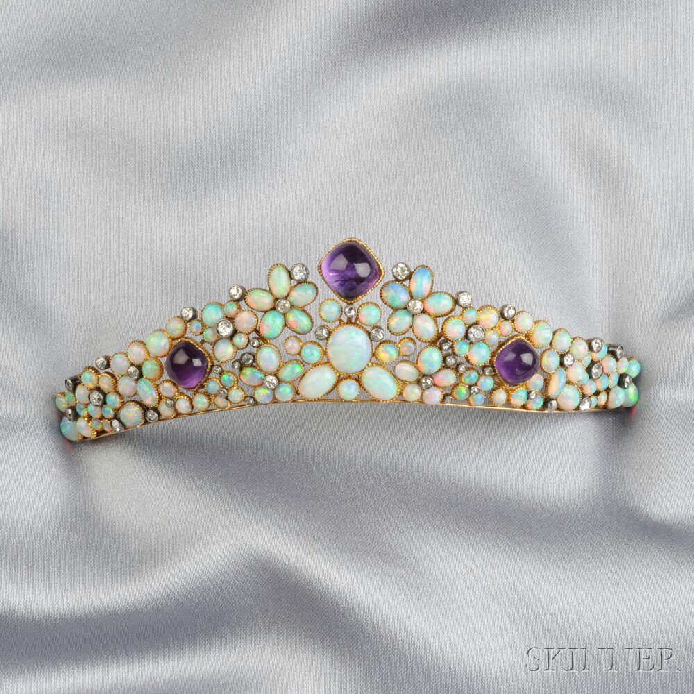 Appraisal: Antique kt Gold Opal and Amethyst Hair Ornament designed as