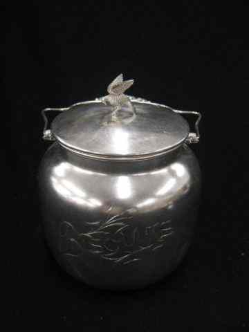 Appraisal: Victorian Silverplate Biscuit Jar bird finial swing handle '' tall