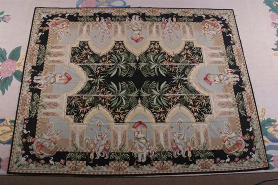 Appraisal: NEEDLEPOINT RUG WITH INDIAN MOTIFS - ft in x ft