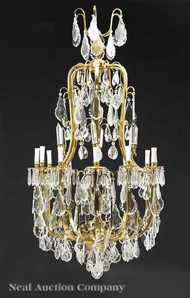 Appraisal: A Louis XVI-Style Dor Bronze and Crystal Twenty-Light Chandelier modified