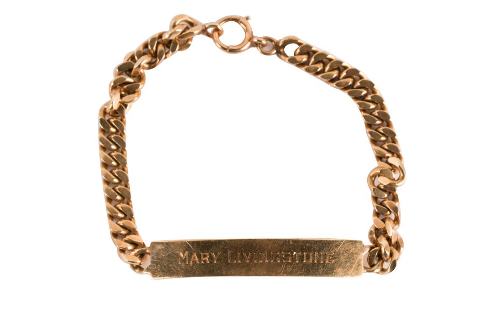 Appraisal: KARAT YELLOW GOLD ID BRACELETthe front inscribed 'Mary Livingstone' the