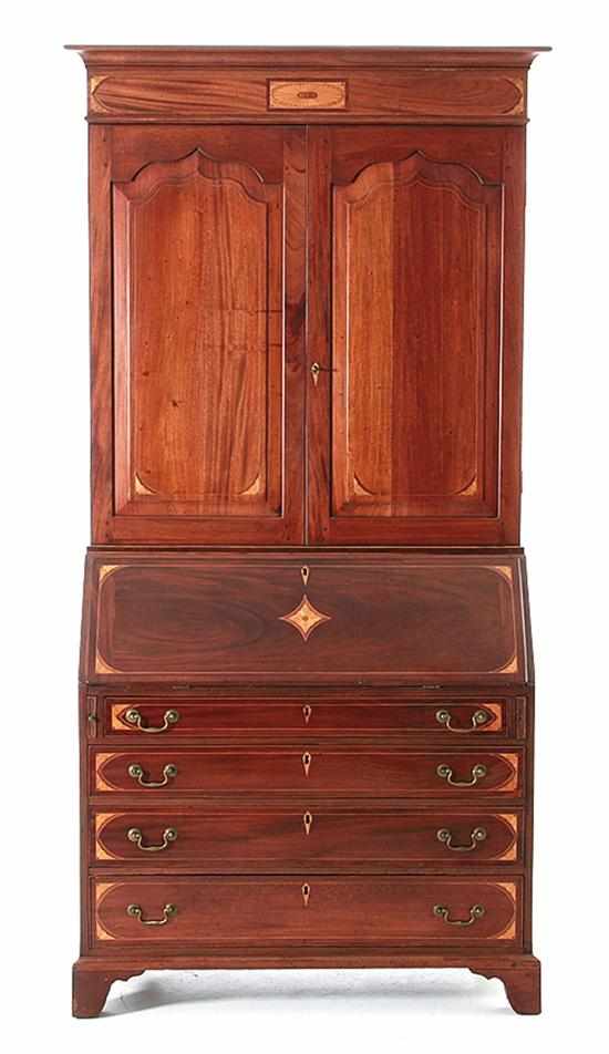 Appraisal: Chippendale inlaid mahogany secretary bookcase probably Pennsylvania or Southern late