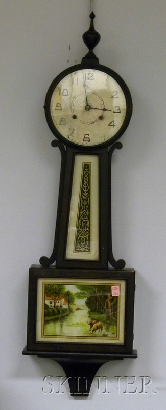 Appraisal: New Haven Banjo Clock silvered dial with Arabic numerals transfer