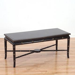 Appraisal: Chinoiserie lacquered faux bamboo coffee table Chinoiserie lacquered faux bamboo