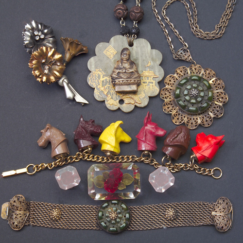 Appraisal: Costume jewelry with early plastics th c bracelet and necklace