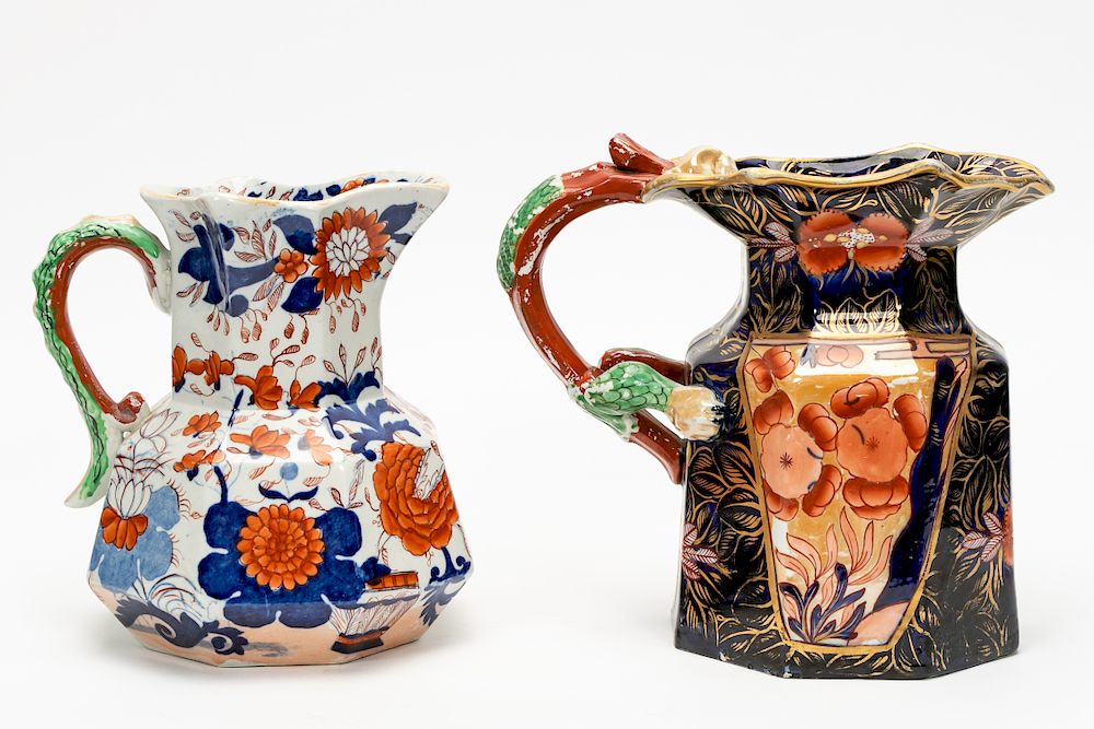 Appraisal: Two Staffordshire Imari Pattern Pitchers Mason's Mason's Ironstone English founded