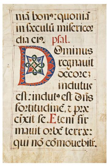 Appraisal: FRAGMENT FROM A LARGE BOOK OF PSALMS Spain th Century