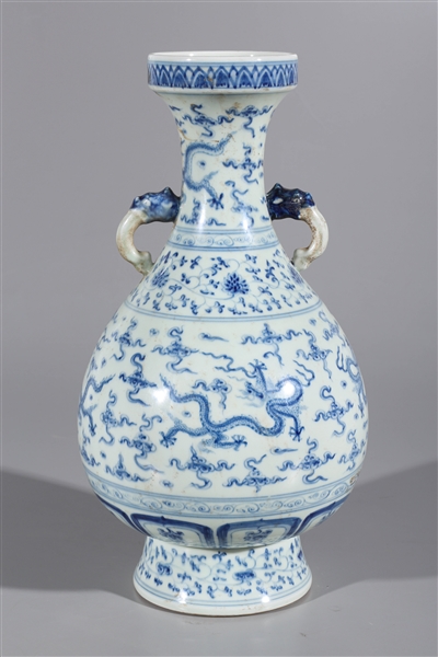 Appraisal: Chinese blue and white porcelain vase with molded handles dragons