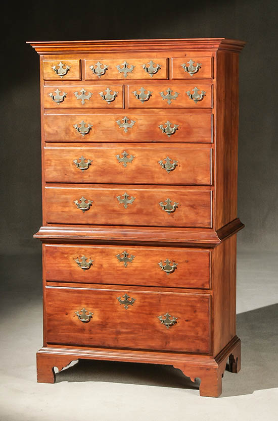 Appraisal: Chippendale Style Walnut Chest-on-Chest th Century In two parts Brasses